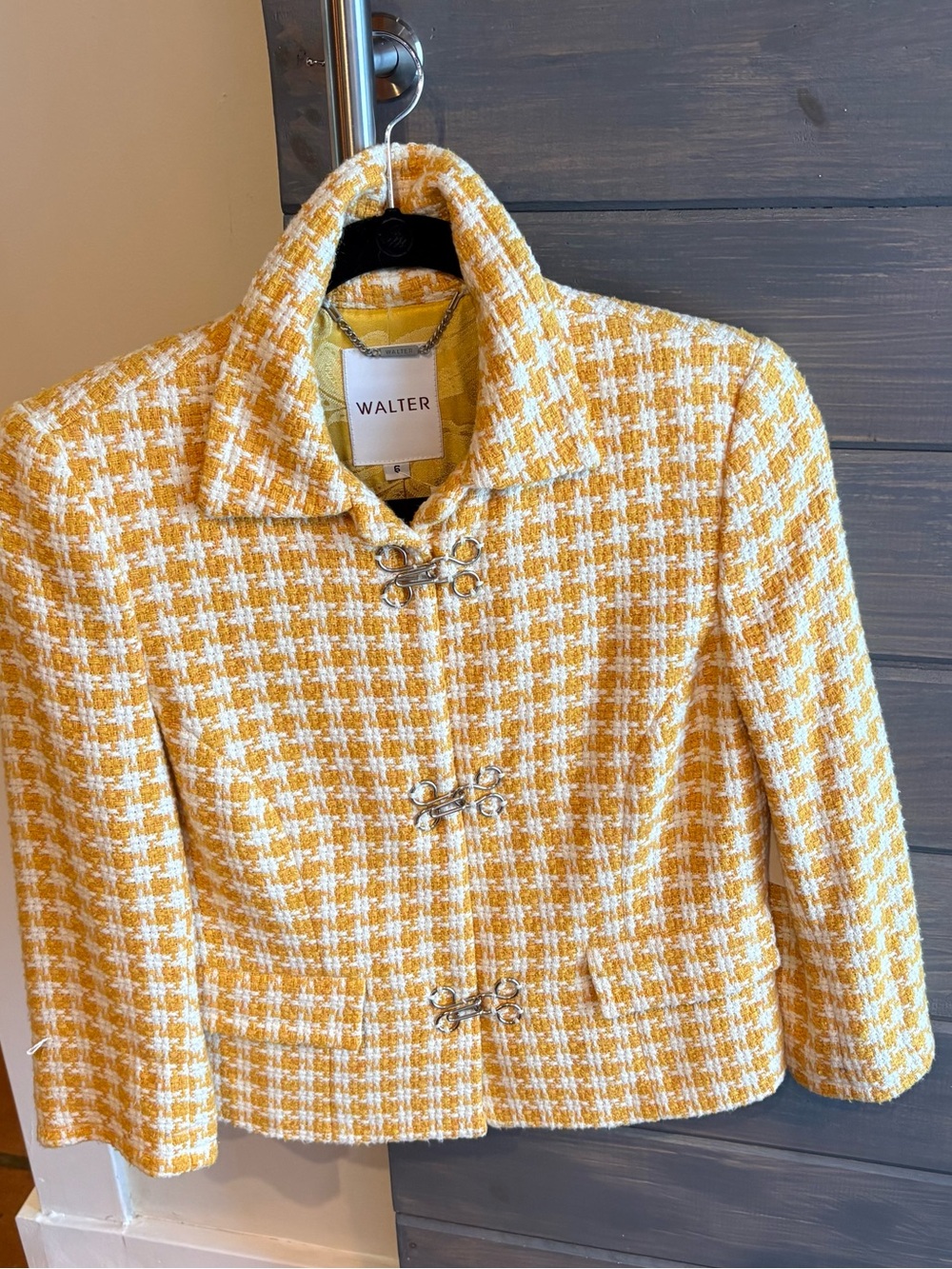 Walter Yellow & White Houndstooth Tweed Blazer
